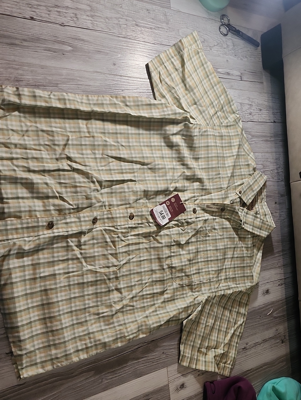 RedHead Men's Short-Sleeve Plaid Button-Down Shirt - Light Green & Beige